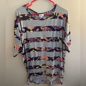 Women’s Lula Rowe, short sleeve, gray, purple shirt, extra large